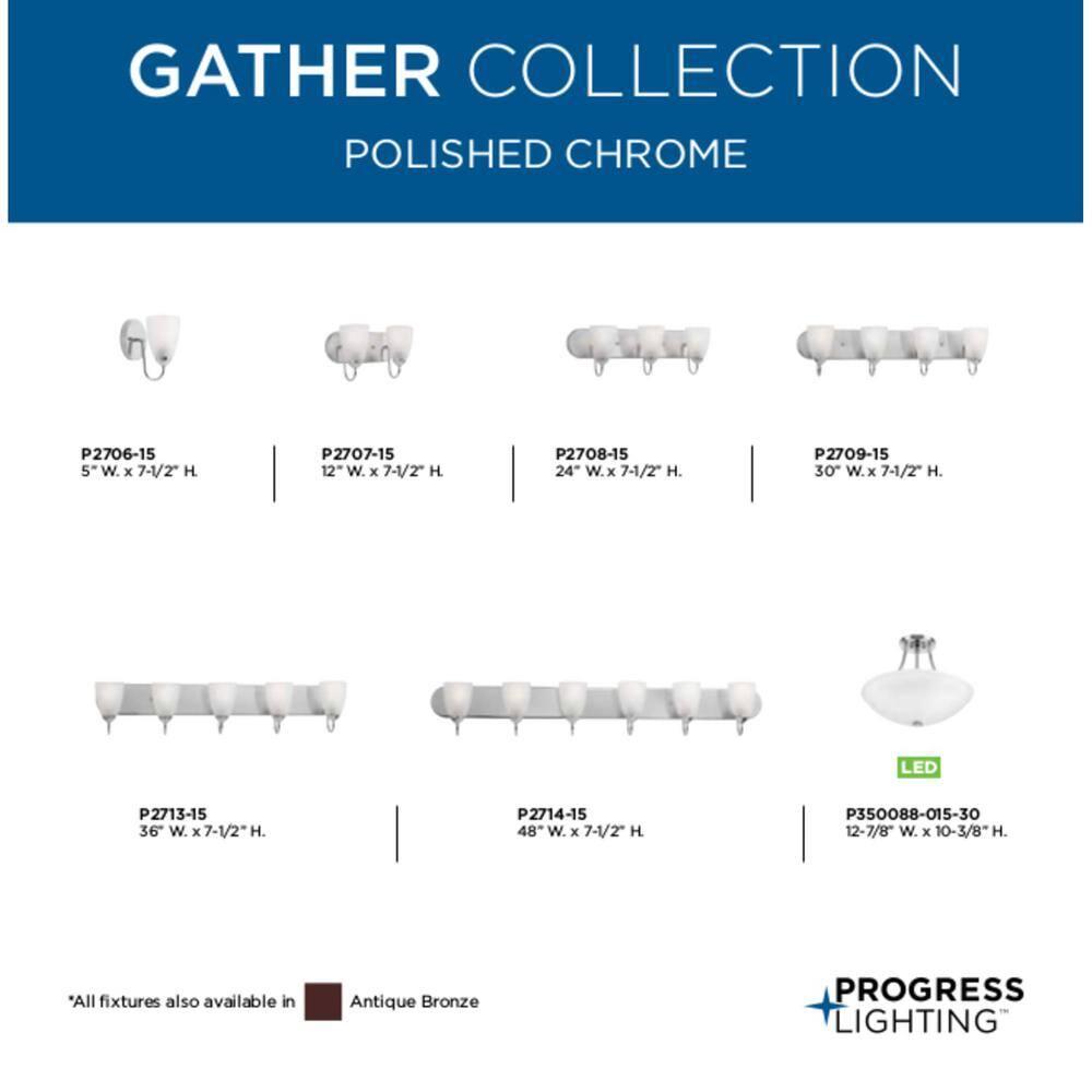 Progress Lighting Gather Collection 2-Light Bath Bracket, Polished Chrome, Etched Glass Shades