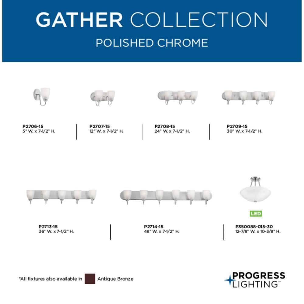 Progress Lighting Gather 6-Light Bath Bracket, Polished Chrome, Etched Glass Shades
