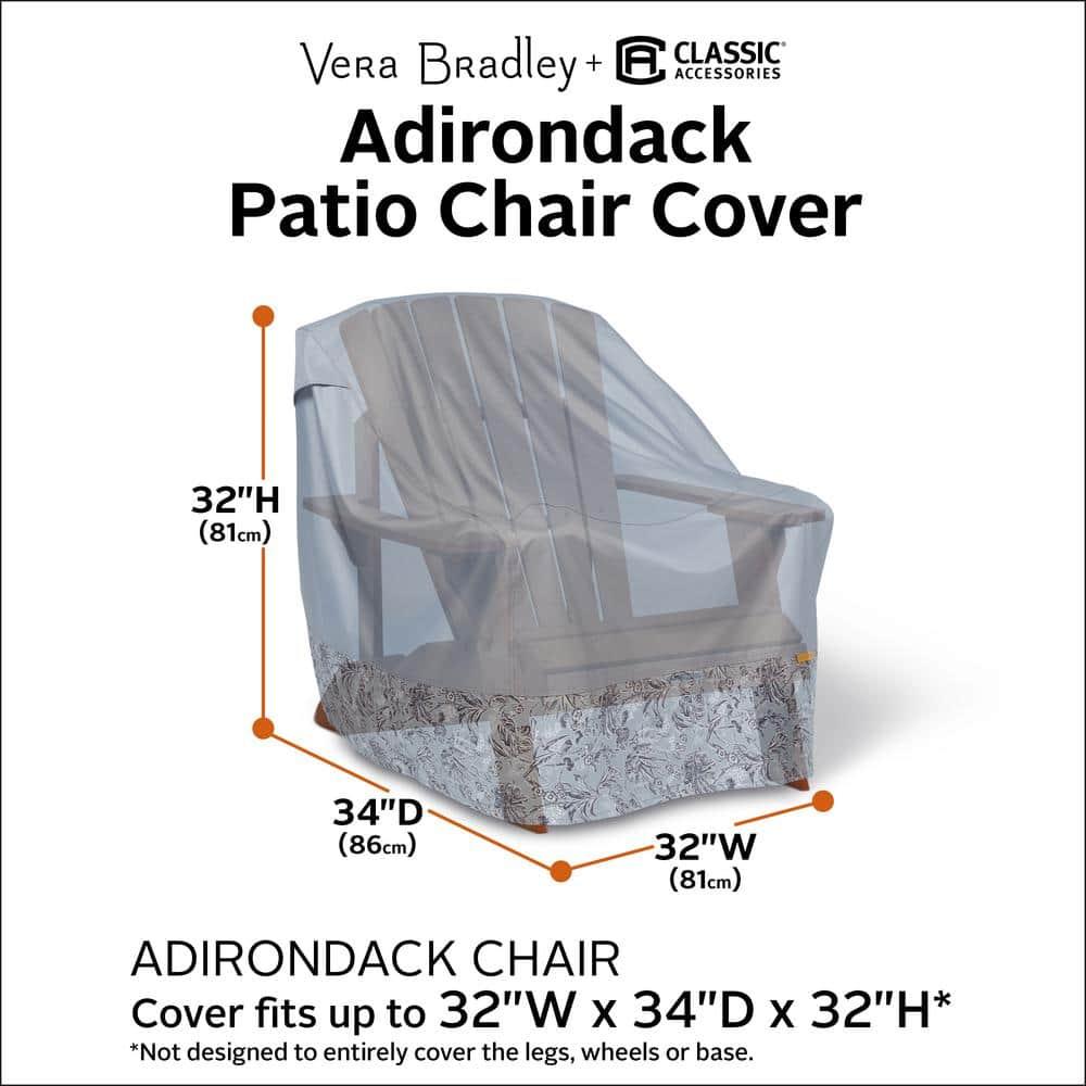 Classic Accessories for Vera Bradley Water-Resistant Adirondack Patio Chair Cover, 32 x 34 x 32 Inch, Rain Forest Toile Gray KEF16
