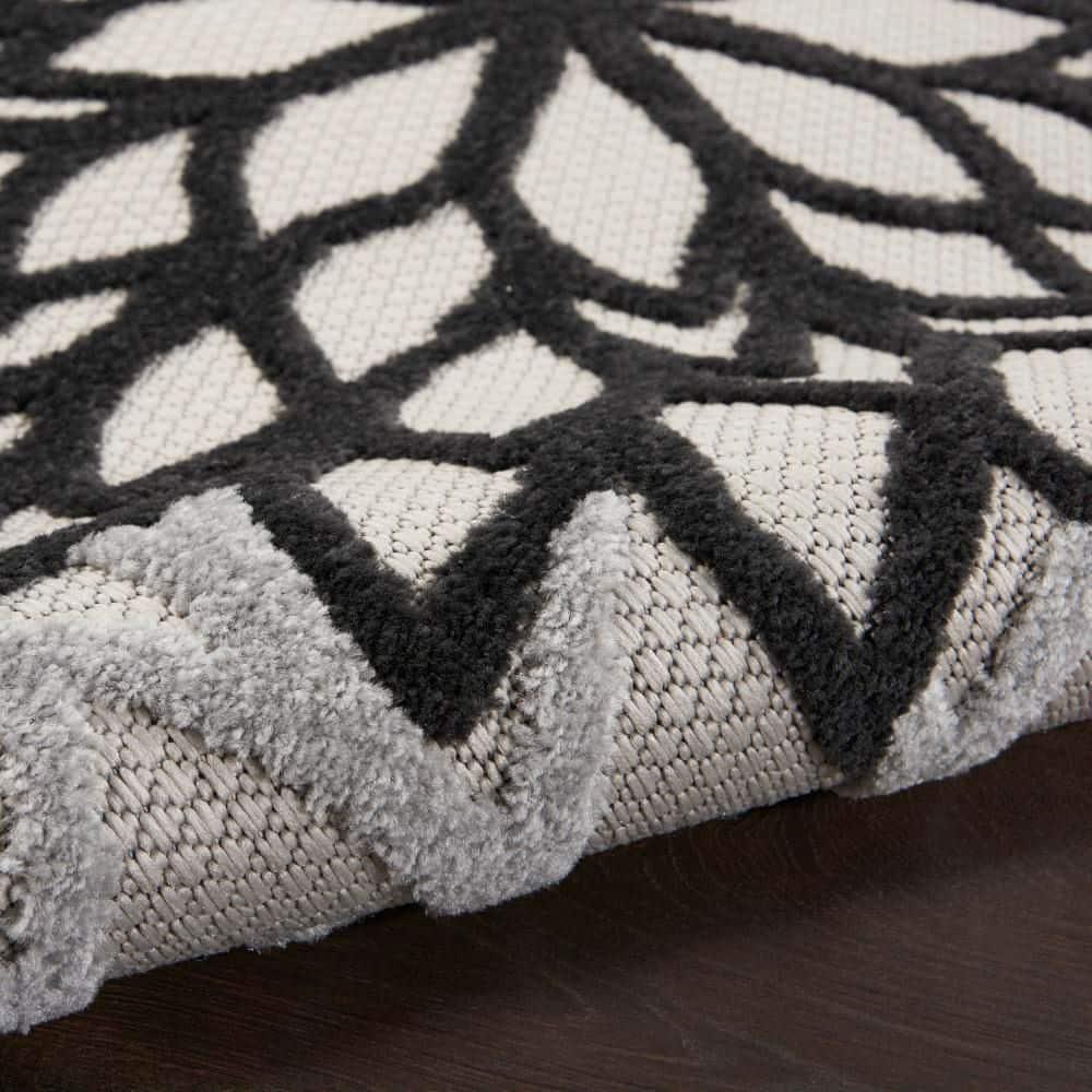 Nourison Aloha Floral Bloom Flatweave High-Low Indoor Outdoor Area Rug Black White 6' x 9'