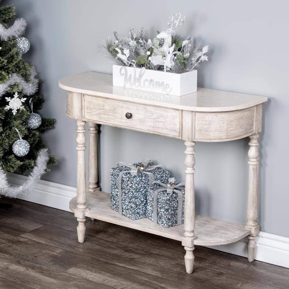 Aberdale Demilune Console Table with Storage in Umber and Marble