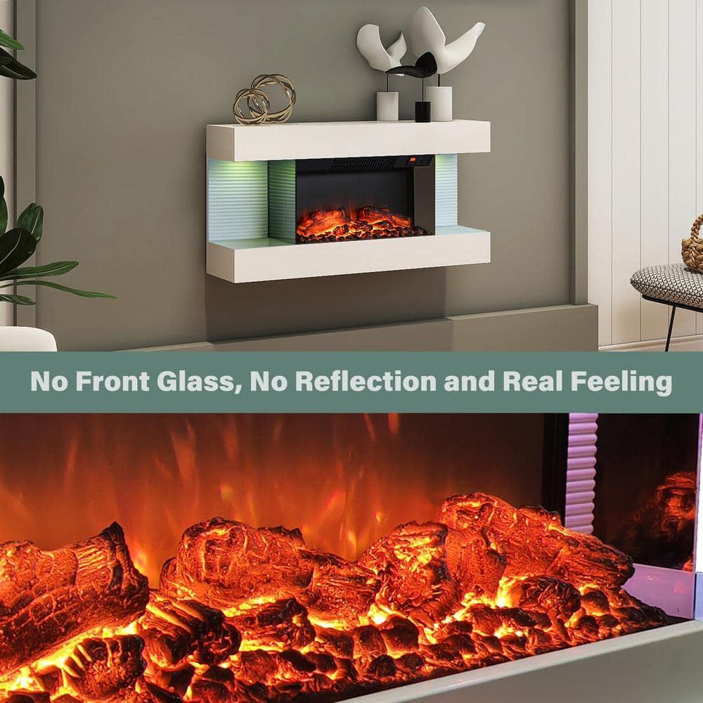 32" White Metal Wall Mounted Electric Fireplace with Remote Control