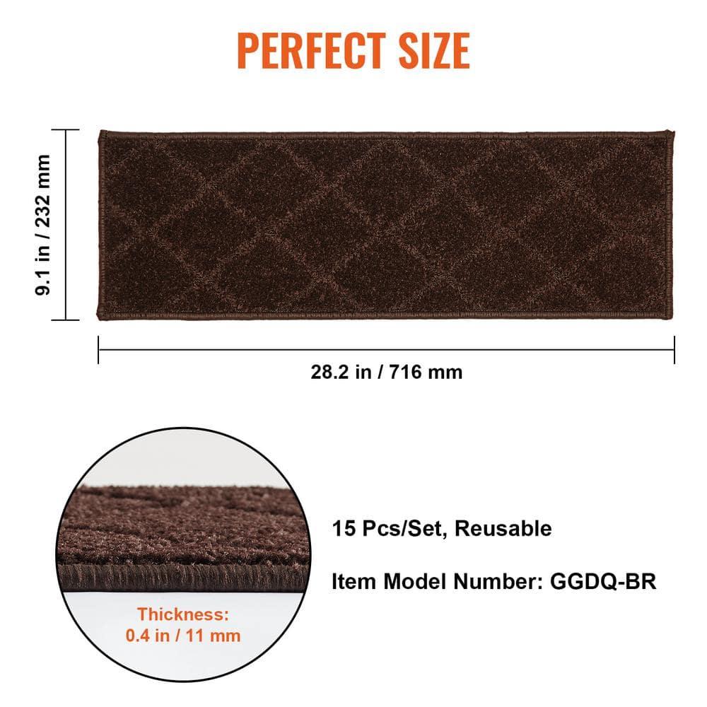 VEVOR Non-Slip Stair Treads, 9" x 28", Brown - 15 pcs, Indoor Carpet Runner for Wooden Steps with Soft Edging, Anti-Slip Stair Mats for Kids, Elders, and Dogs