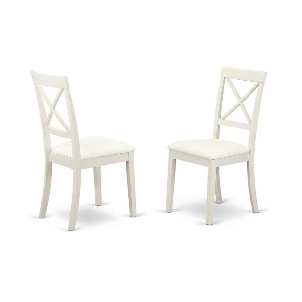 East West Furniture Antique 5-piece Dining Set with Leather Seat in Linen White