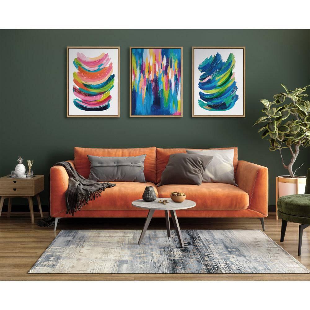 Kate and Laurel Sylvie Bright Abstract 2 Framed Canvas Wall Art by Jessi Raulet of Ettavee, 18x24 Natural, Modern Colorful Brushstrokes Art for Wall
