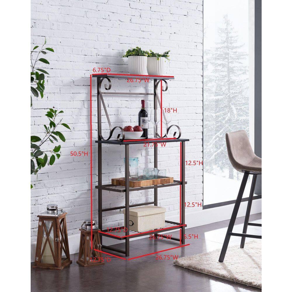 Kings Brand Furniture Covington Metal Kitchen Shelves Baker’s Rack Microwave Stand, Pewter