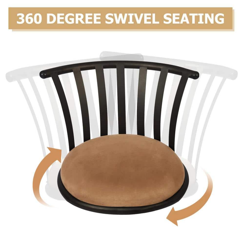 FurnitureR Brown Velvet 24'' Counter Stool Swivel High Back Barstools(Set of 2)