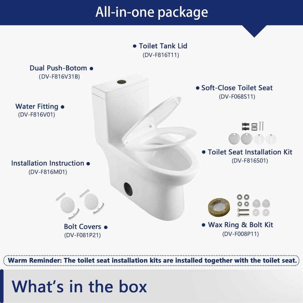 DeerValley Ally Dual-Flush Elongated One-Piece Toilet with Glazed Surface Modern Toilet with Comfort Seat Height  (Seat Included) DV-1F52816-Black