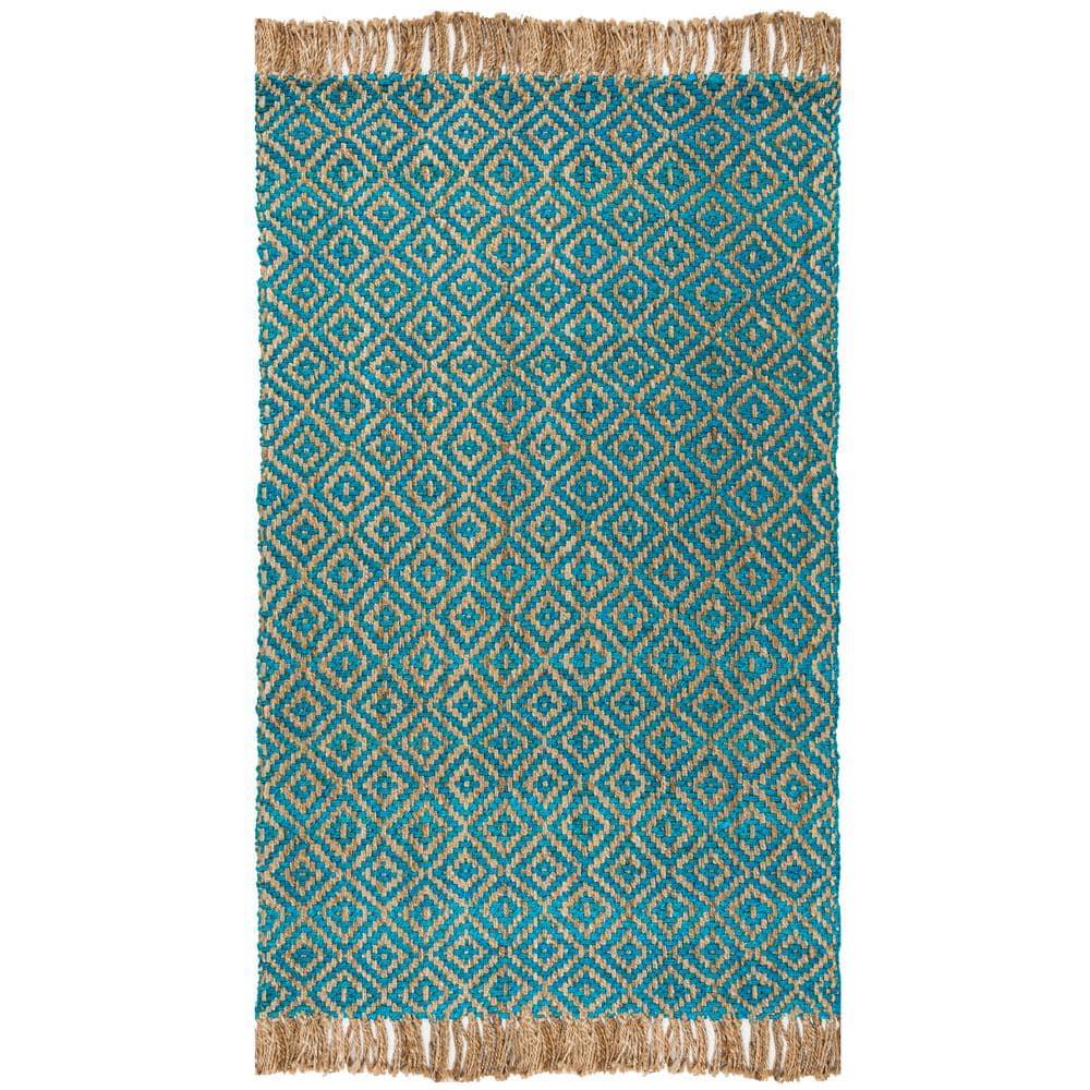Natural Fiber NF266 Hand Woven Indoor Area Rug - Turquoise/Natural - 5'x8' - Safavieh.