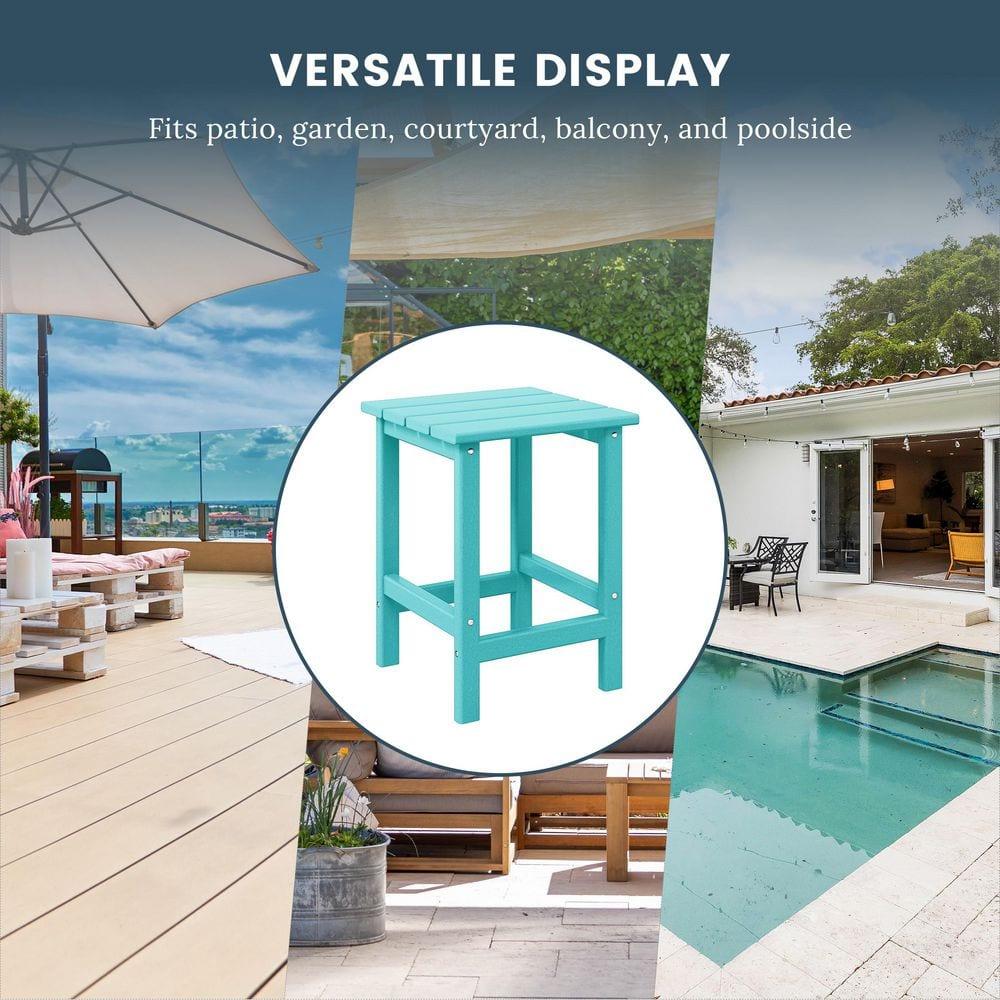 Polytrends  Laguna Hdpe All Weather Outdoor Patio Square Side Table Turquoise