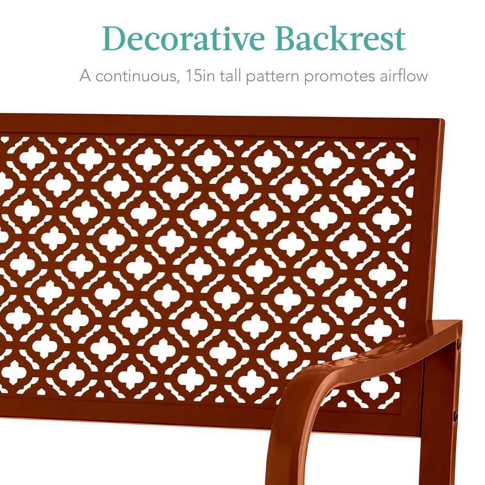 Red Barrel Studio® 2-Person Outdoor Metal Bench with Geometric Backrest, 790lb Capacity, for Garden, Patio, and Entryway