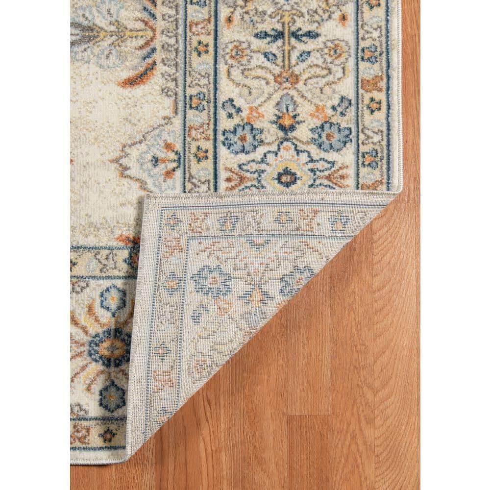 Bohemian 9x12 Area Rug Beige Polypropylene Rectangle Low Pile Bordered Pattern Rugs for Living Room Dining Room Bedroom