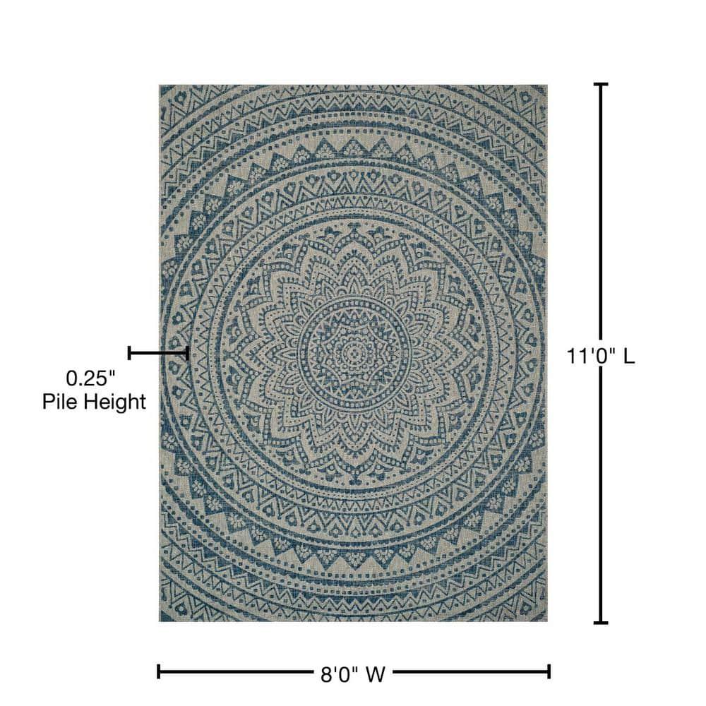 Courtyard CY8734 Power Loomed Indoor and Outdoor Area Rug - Light Grey/Blue - 8'x11' - Safavieh