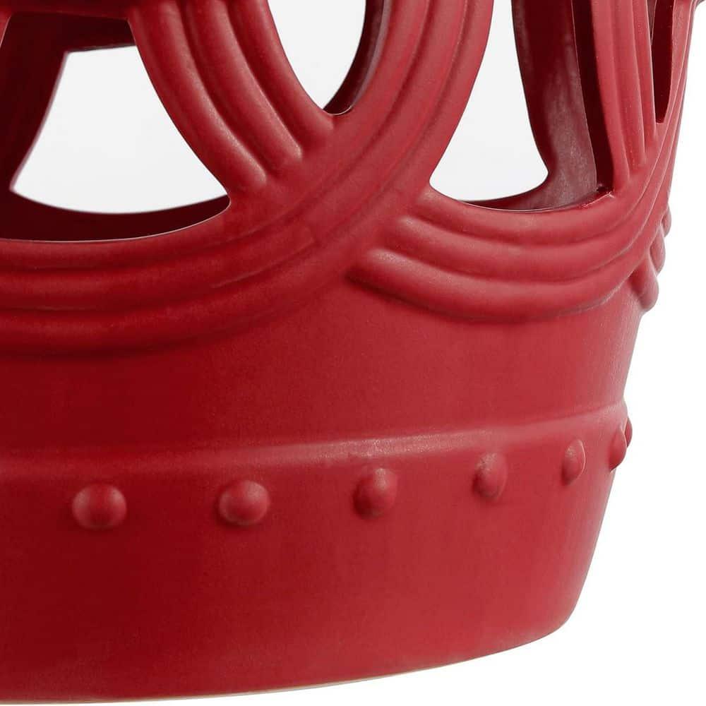 JONATHAN Y Lucky Coins 16" Chinese Ceramic Drum Garden Stool, Matte Red