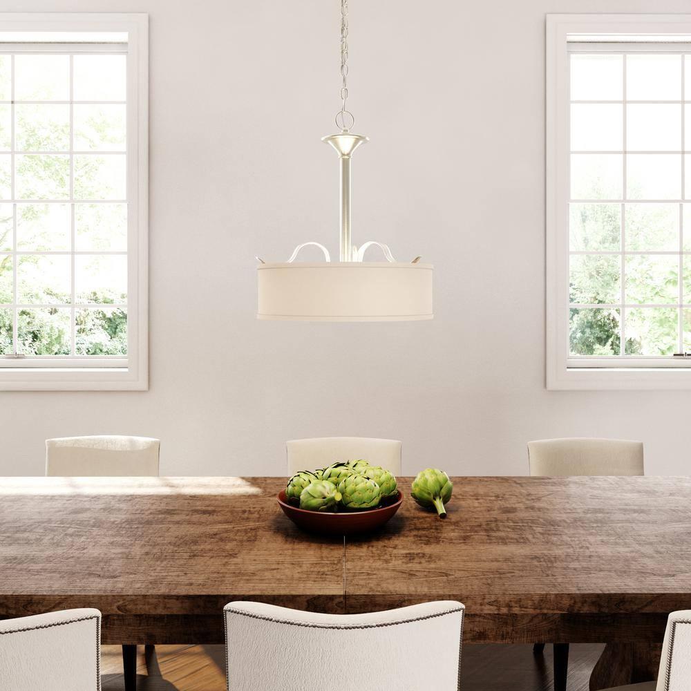 Progress Lighting Inspire 3-Light Inverted Pendant, Brushed Nickel, Off-White Linen Shade