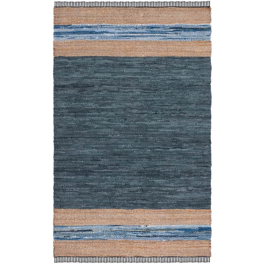 Vintage Leather W/ Fringes VTL602 Hand Woven Indoor Area Rug - Blue/Natural - 8'x10' - Safavieh