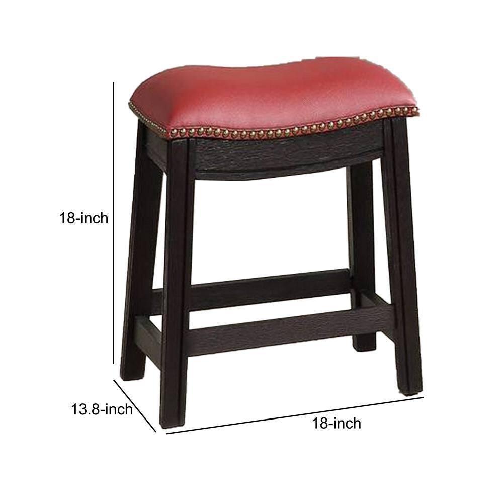 18 Inch Wooden Stool with Upholstered Cushion Seat Set of 2 Gray and Red - Saltoro Sherpi