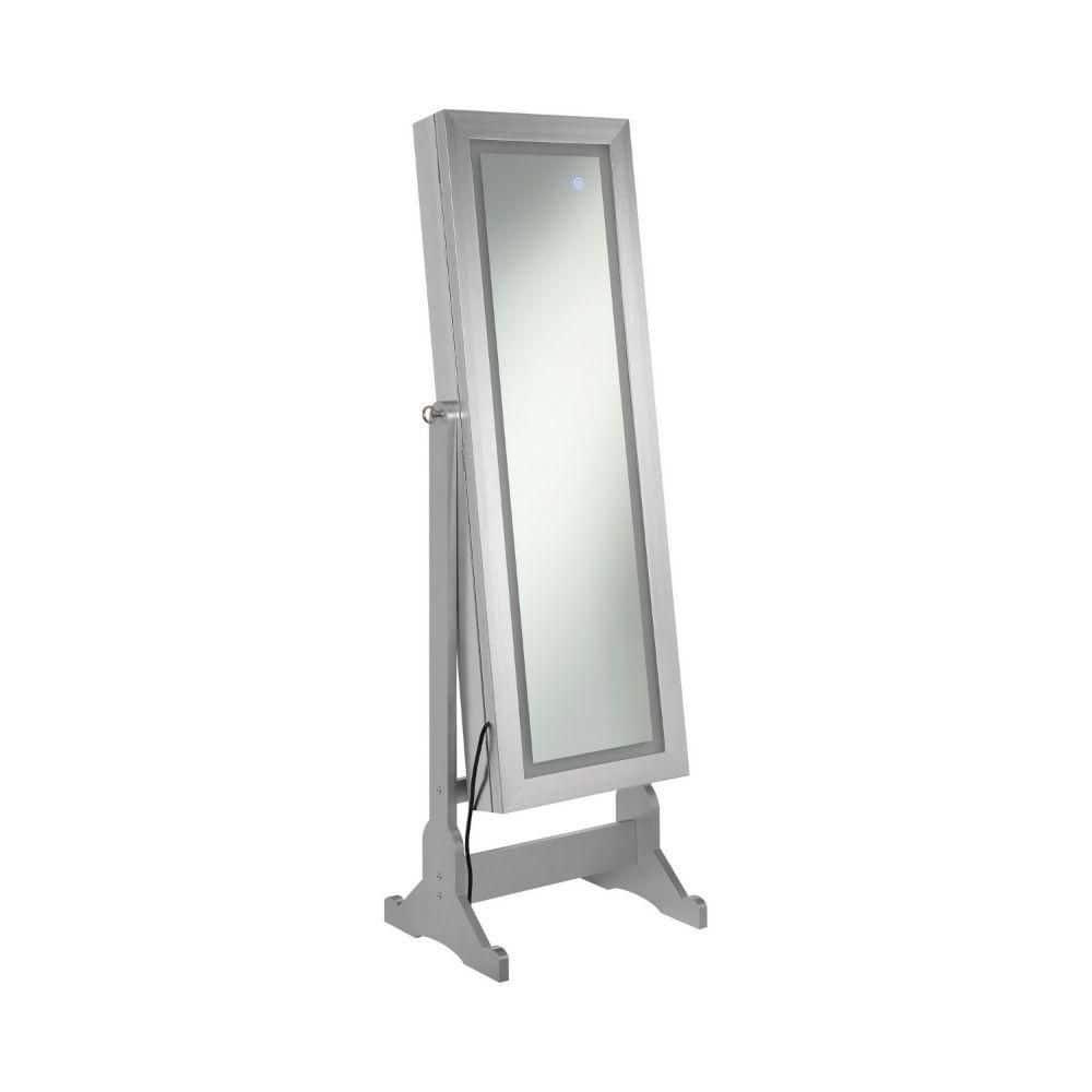 58 Inch Full Body Floor Cheval Mirror Jewelry Storage LED Silver - Saltoro Sherpi