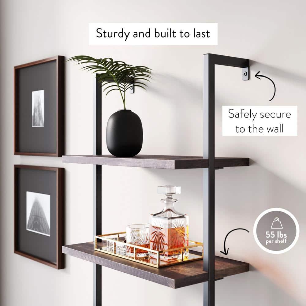 73" Wood Ladder Bookshelf with Storage - Nathan James