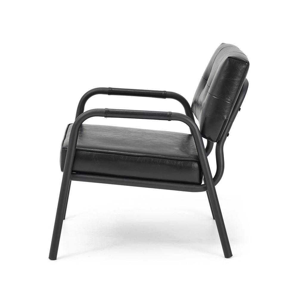 Mid-Century Modern Leatherette Arm Accent Chair Frosted Black Metal Frame Black - Glitzhome
