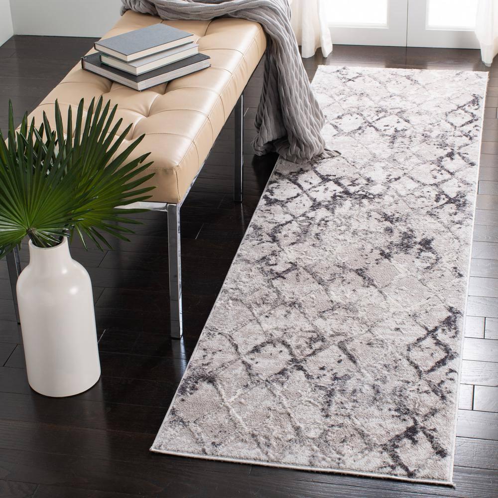 Amelia ALA783 Power Loomed Runner Rug  - Grey/Light Grey - 2'2"x18' - Safavieh.