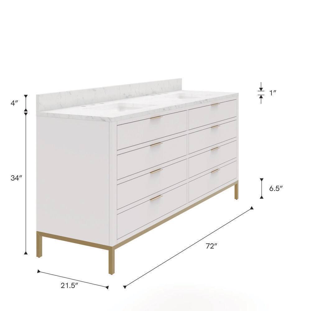 Pure White 72'' Double Sink Vanity with Carrara Marble Top