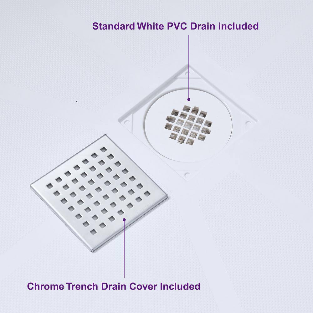 36" Solid Surface Square Single Threshold Shower Pan Base with Drain Assembly & Drain Cover Included, Non-Slip