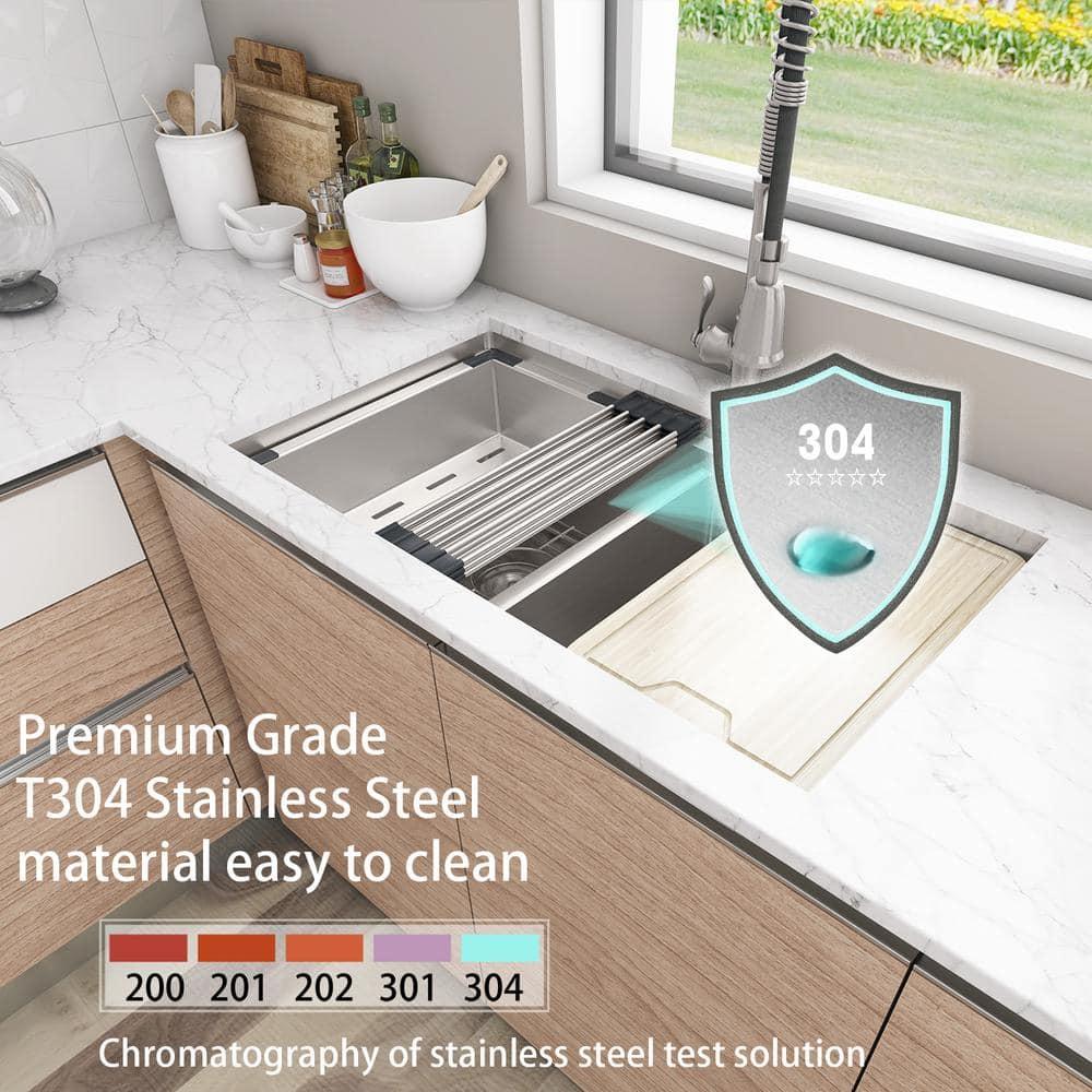 Sinber 33" Undermount Double Bowl Workstation Kitchen Sink with 304 Stainless Steel