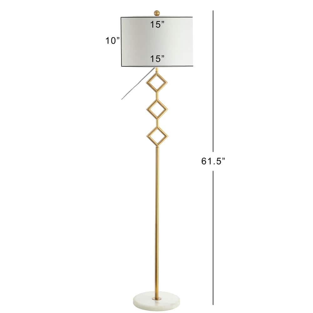 JONATHAN Y Diamante 61.5" Modern Gilt Metal with Marble Based LED Floor Lamp, Gold/White, JYL1083A