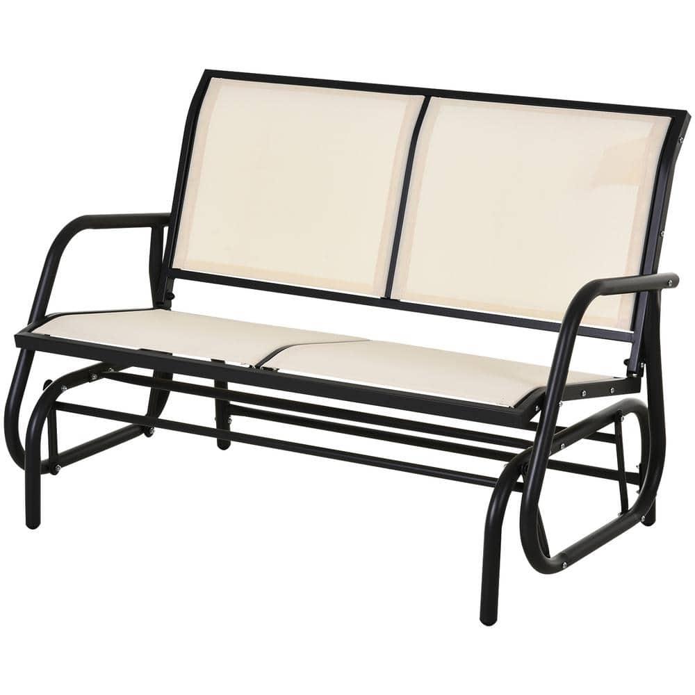Outsunny 2-Person Outdoor Glider Bench, Patio Double Swing Rocking Chair Loveseat w/Powder Coated Steel Frame for Backyard Garden Porch, Beige