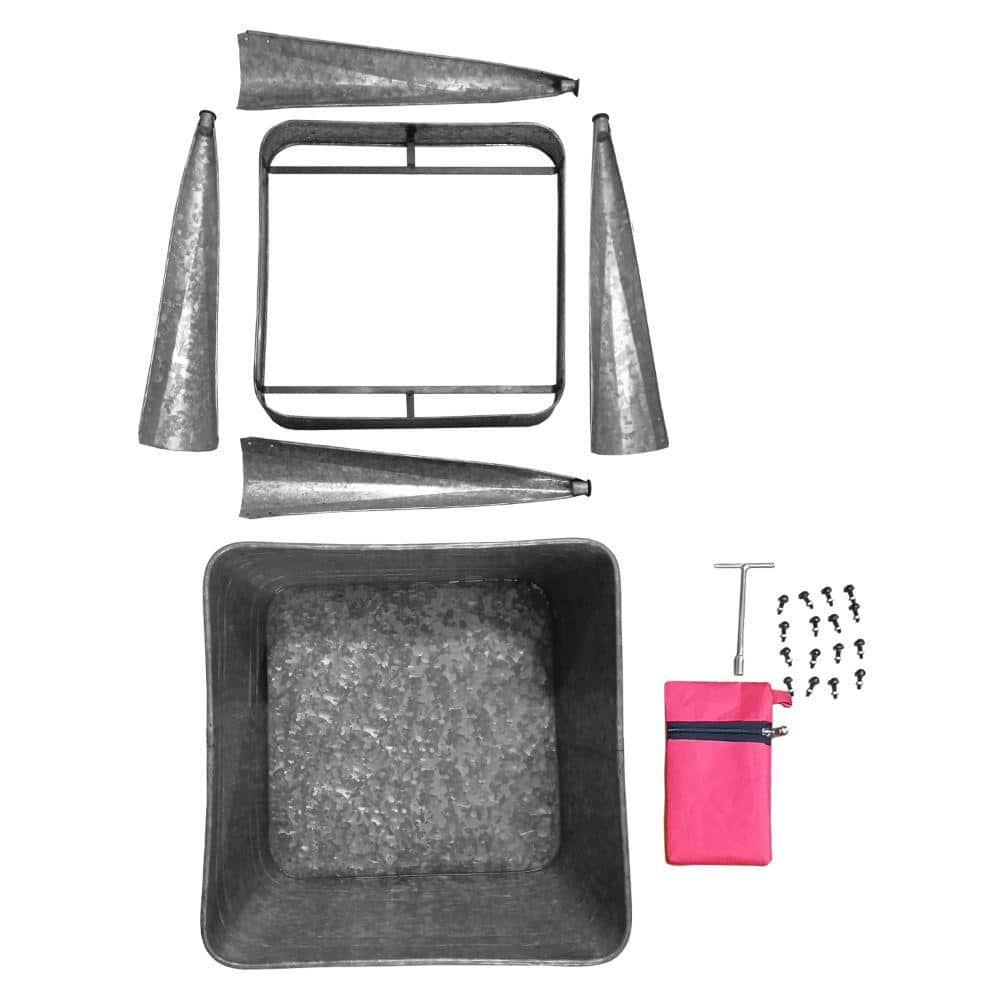 Gray Galvanized Metal Beverage Tub on Stand, 32-inch Height