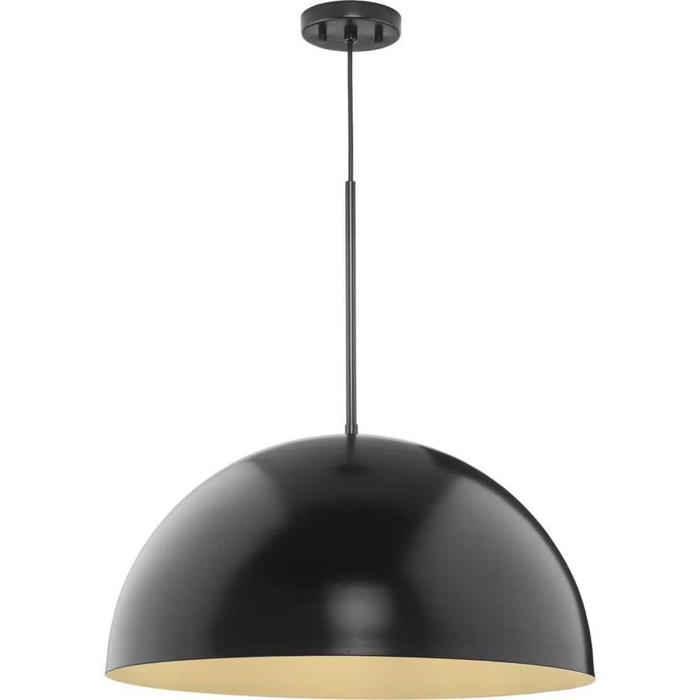 Progress Lighting, Perimeter, 1-Light Pendant, Matte Black, White Interior Shade