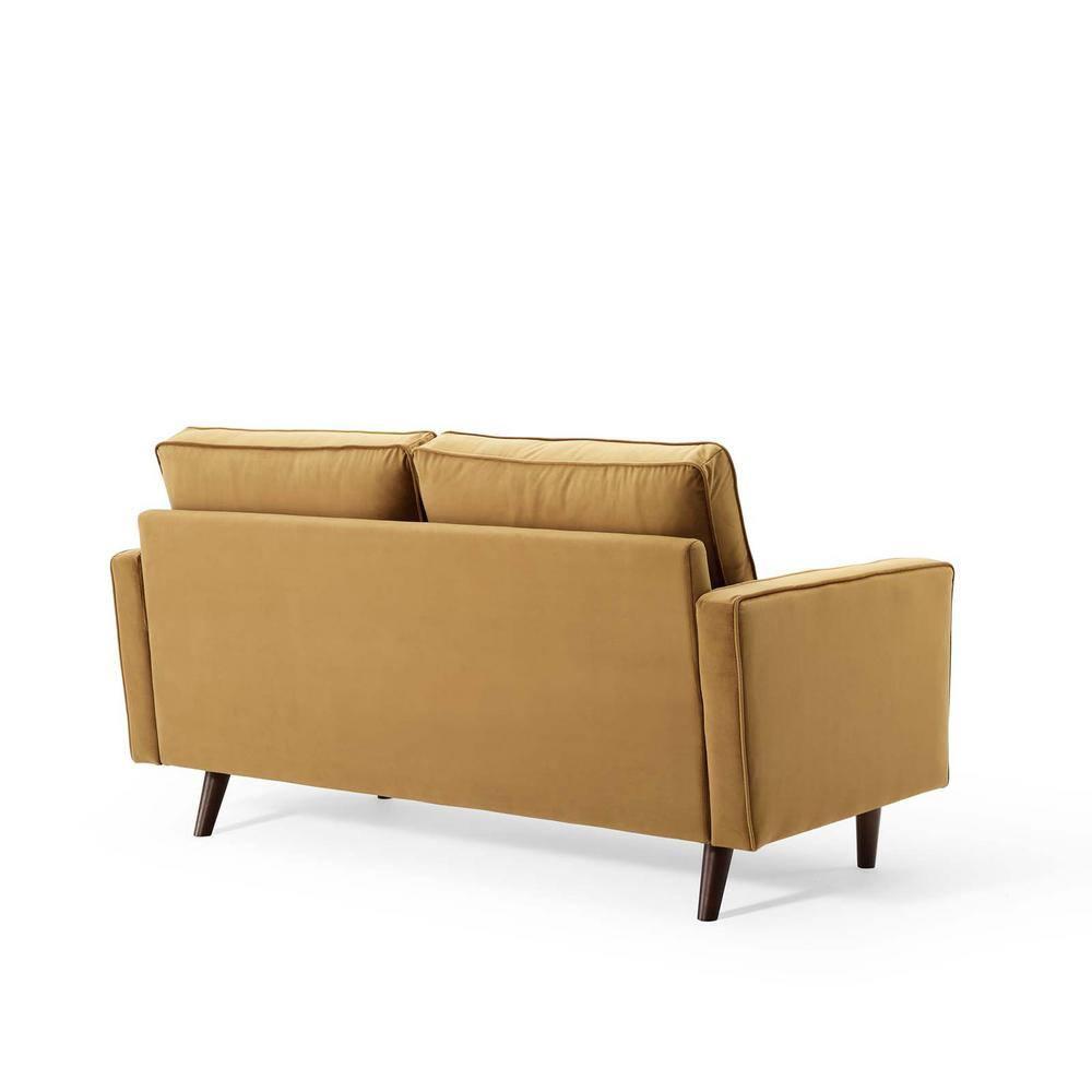 Modway Valour Modern Performance Velvet Loveseat in Cognac Brown/Walnut