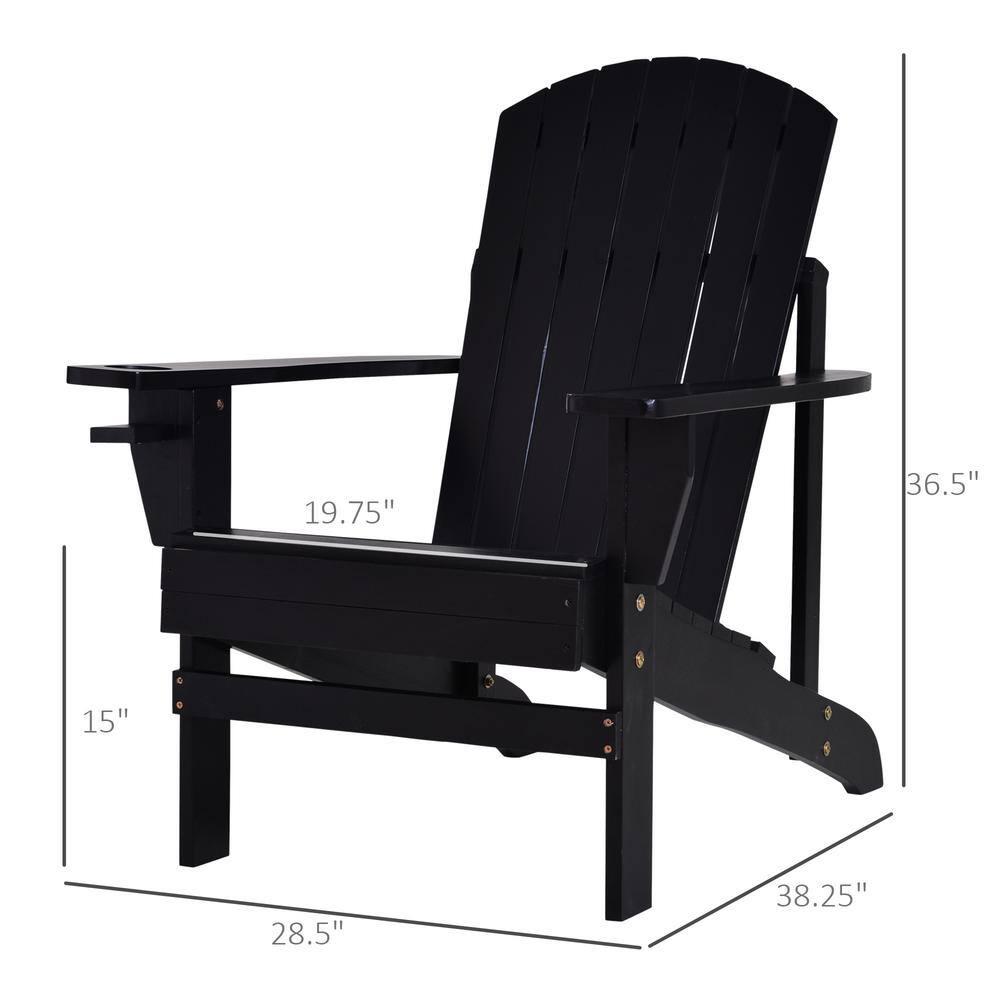 Outsunny Oversized Adirondack Chair, Outdoor Fire Pit and Porch Seating, Classic Log Lounge w/ Built-in Cupholder for Patio, Backyard, Black