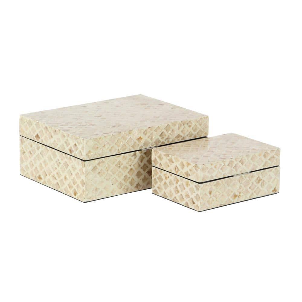 Set of 2 Shell Inlaid Wooden Boxes Natural - Olivia & May: Coastal Style Storage with Felt Stoppers