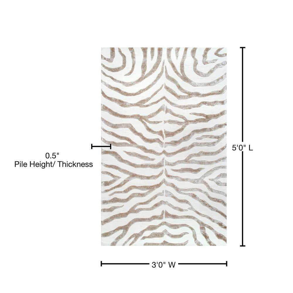 nuLOOM Zebra Hand Tufted Plush Wool Accent Rug, 3' x 5', Gray