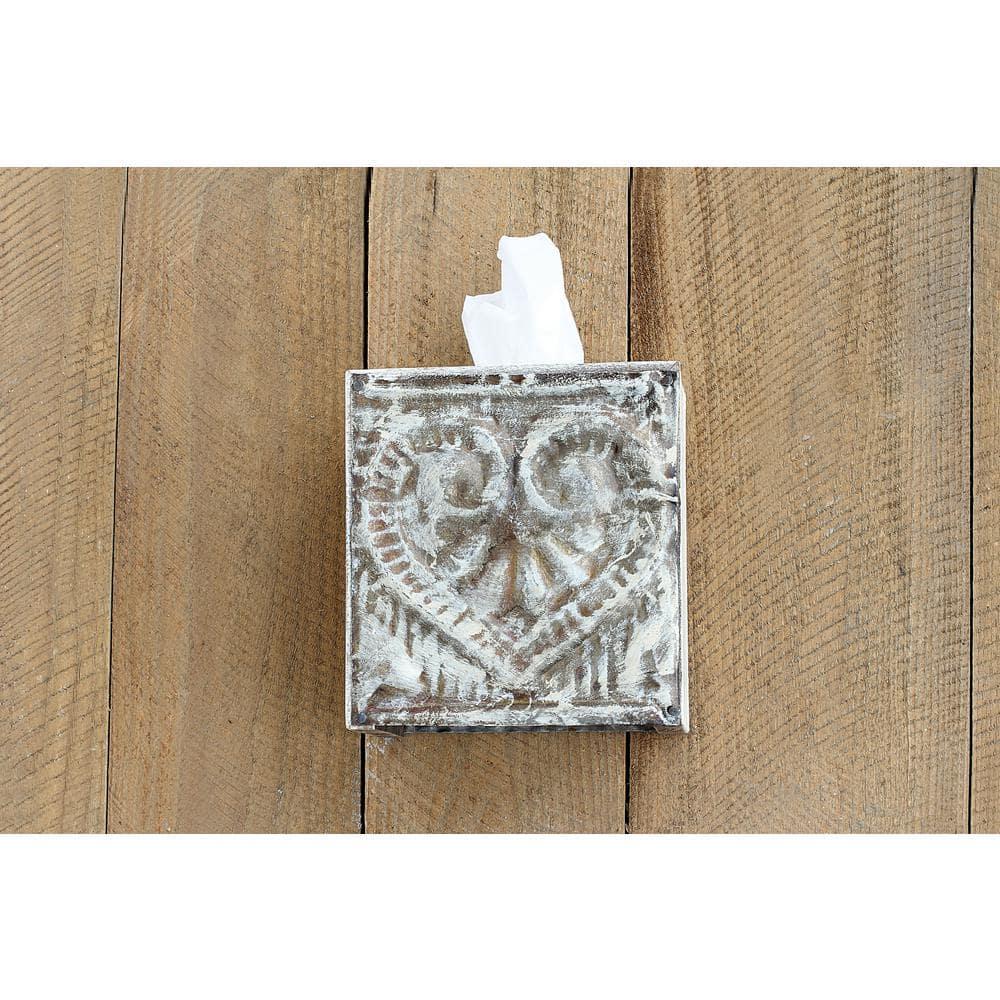 Creative Co-Op Wood & Metal "Bless You" Tissue Box Cover