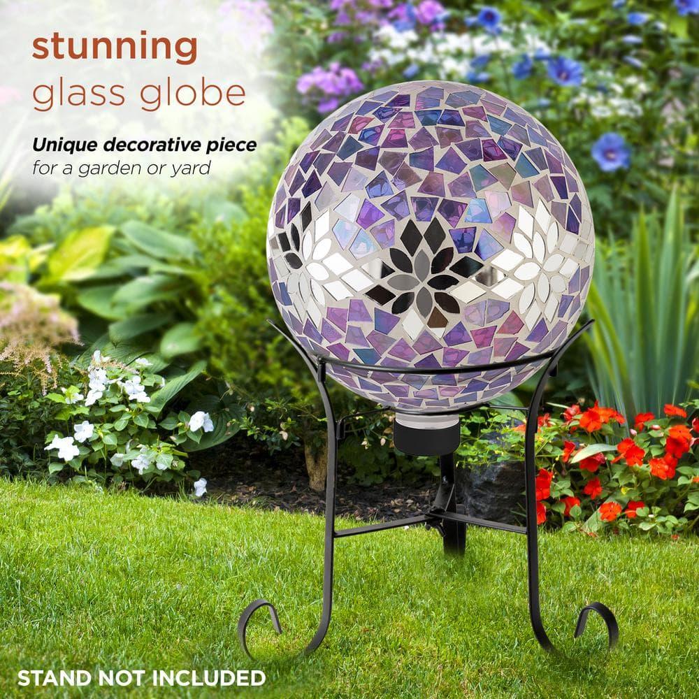 Alpine Corporation 10" Glass Mosaic Floral Gazing Globe, Purple/Silver