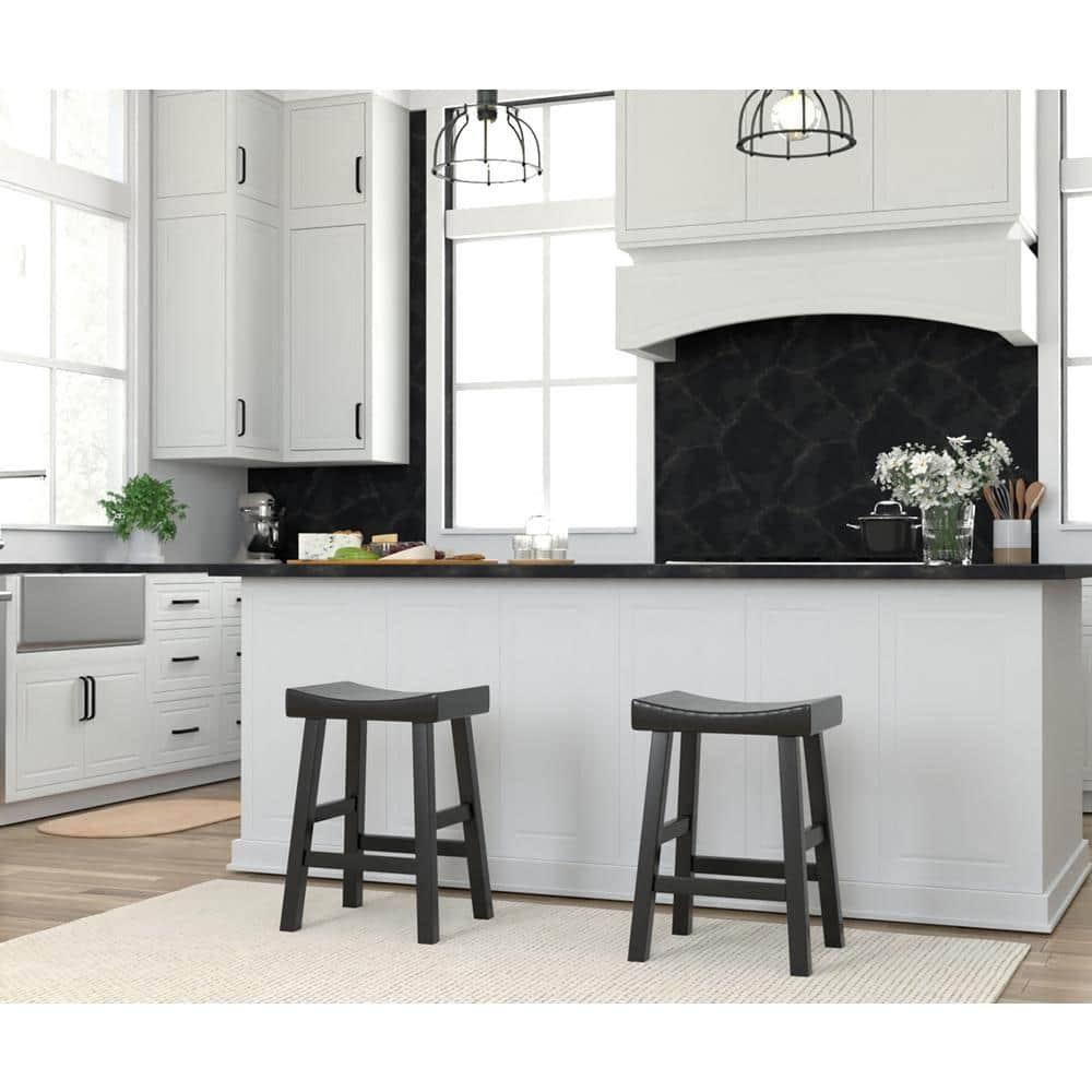 HomeRoots 25" Black Solid Wood Backless Counter Height Bar Chair