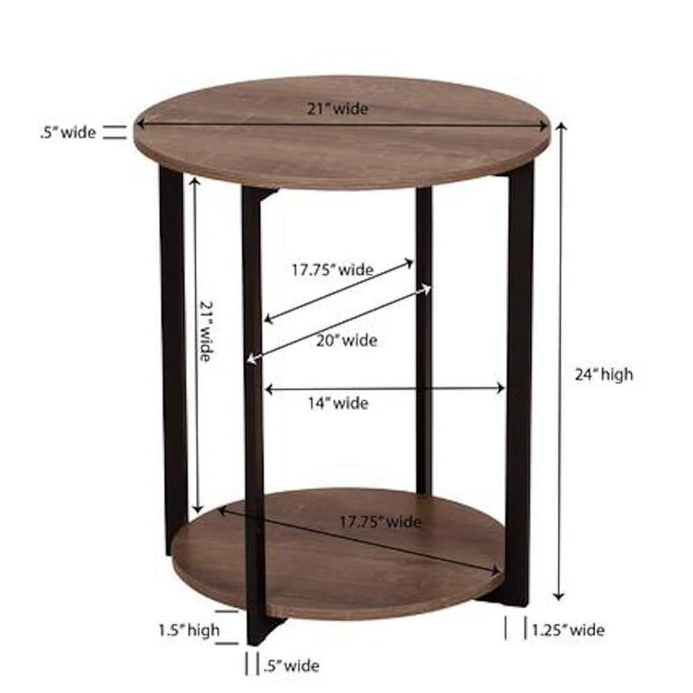 Household Essentials Jamestown Round End Table Ashwood: Modern Minimalist, Iron Frame, Particle Board