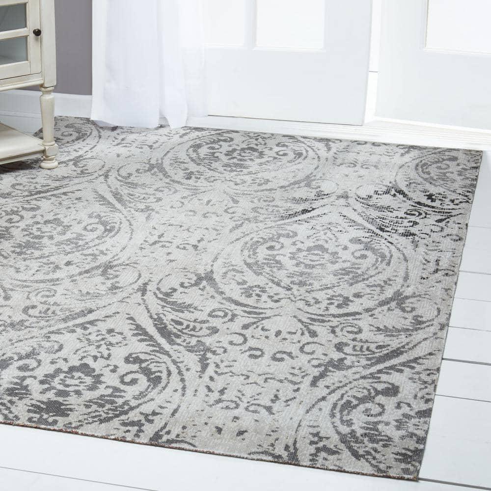 Nicole Miller New York Patio Sofia Juniper Transitional Paisley Indoor/Outdoor Area Rug, Ivory/Gray