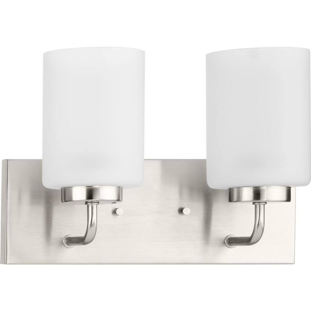 Progress Lighting Merry Collection 2-Light Brushed Nickel Etched Glass Transitional Bath Vanity Light