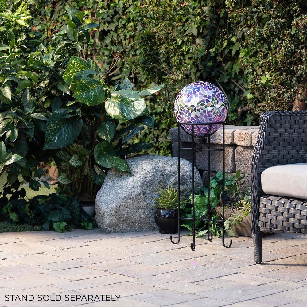 Alpine Corporation 10" Glass Mosaic Floral Gazing Globe, Purple/Silver