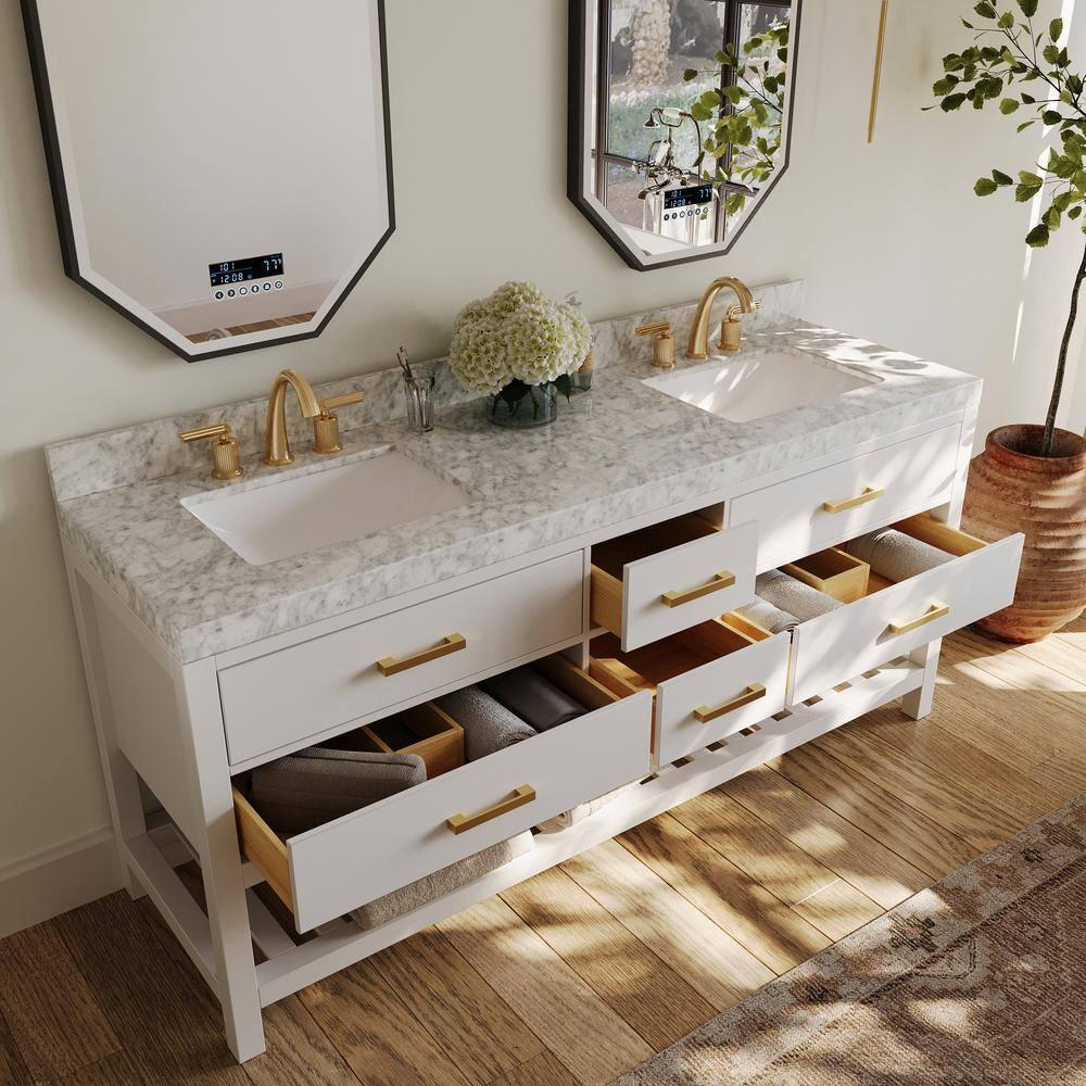 Ancerre Designs Elizabeth 72" Bathroom Vanity Set with Gold Hardware in White