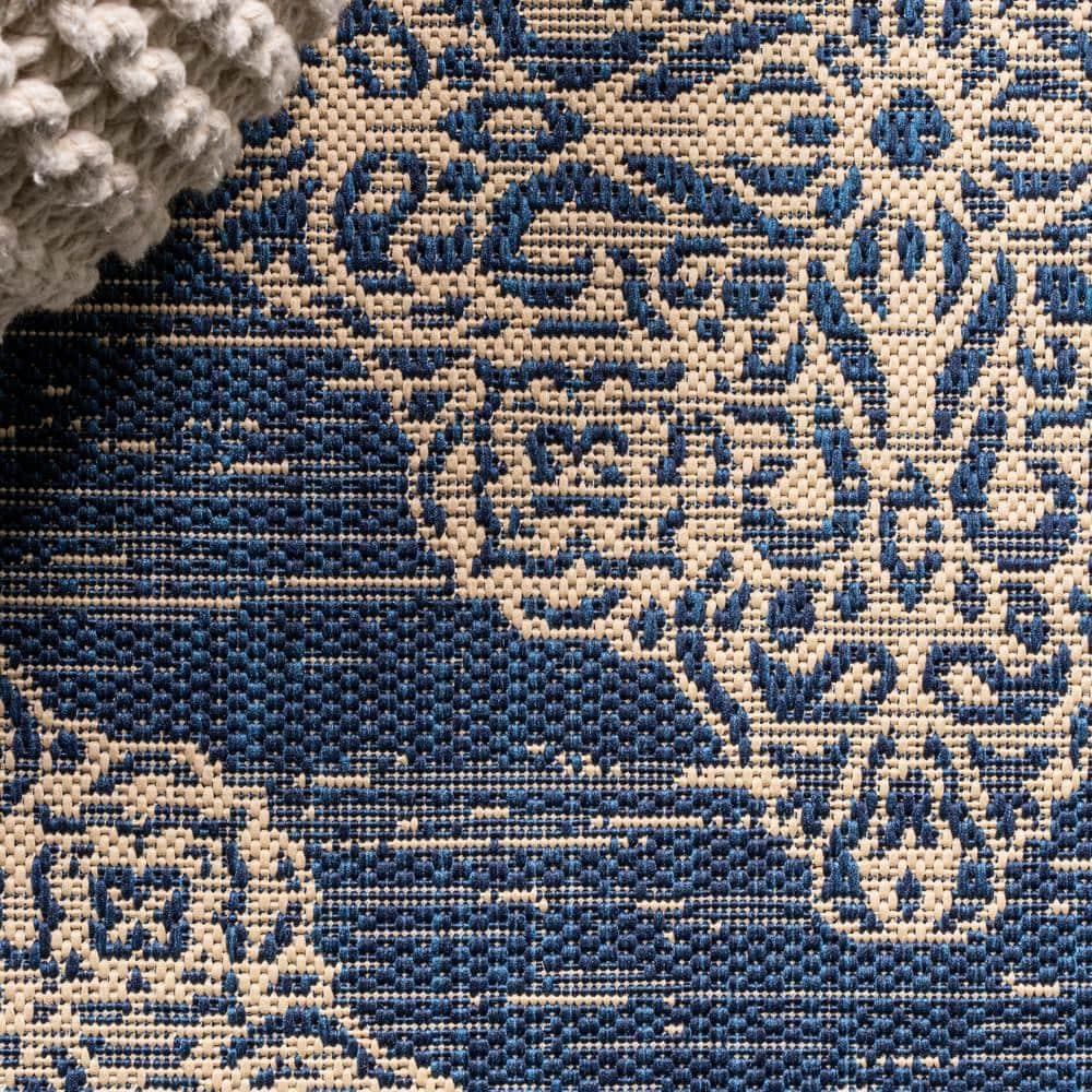 4'x6' Tuscany Ornate Medallions Indoor/Outdoor Area Rug, Navy/Beige - JONATHAN Y
