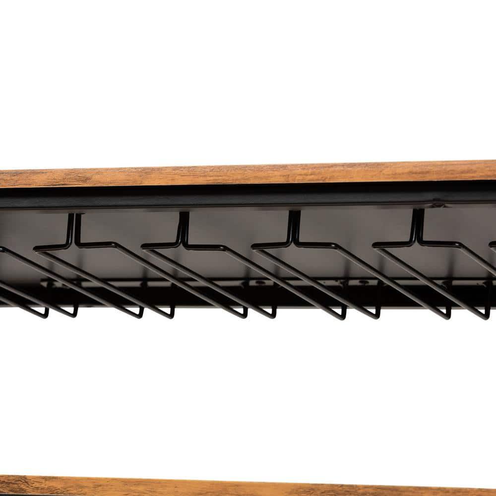 Dania Antique Vintage Industrial Metal and Wood Mobile Wine Bar Cart Black/Walnut - Baxton Studio