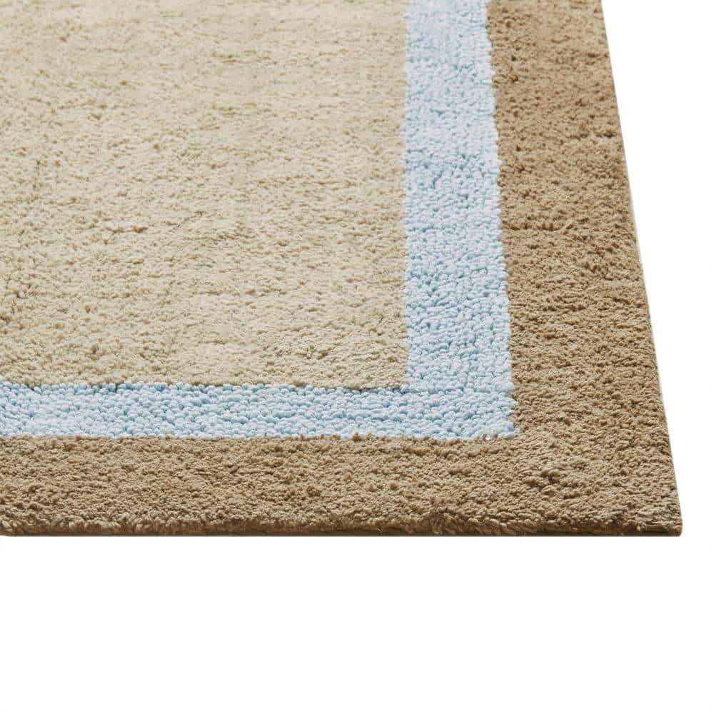 27"x45" Salem Border Bath Rug Blue: Madison Park, Cotton Tufted, Machine Washable, Latex Backing