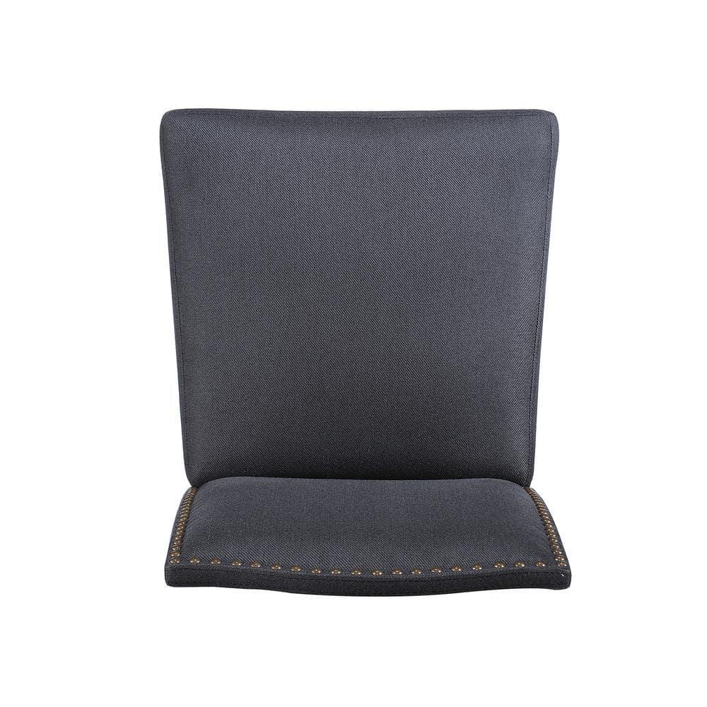 Noble House Merritt Fabric Upholstered Barstool with Nailhead Trim, Set of 2, Dark Charcoal and Walnut