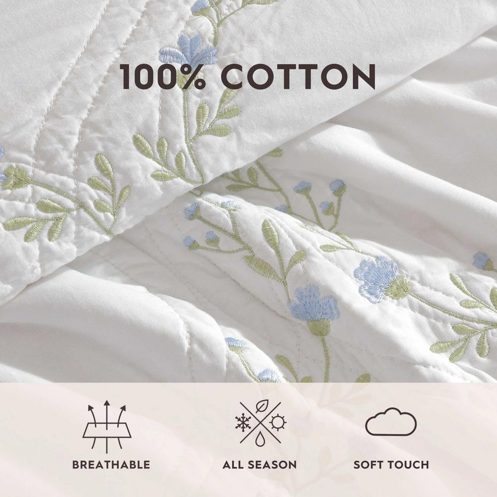 Laura Ashley Laura Ashley Floral Embroidery Cotton Reversible Quilt Set