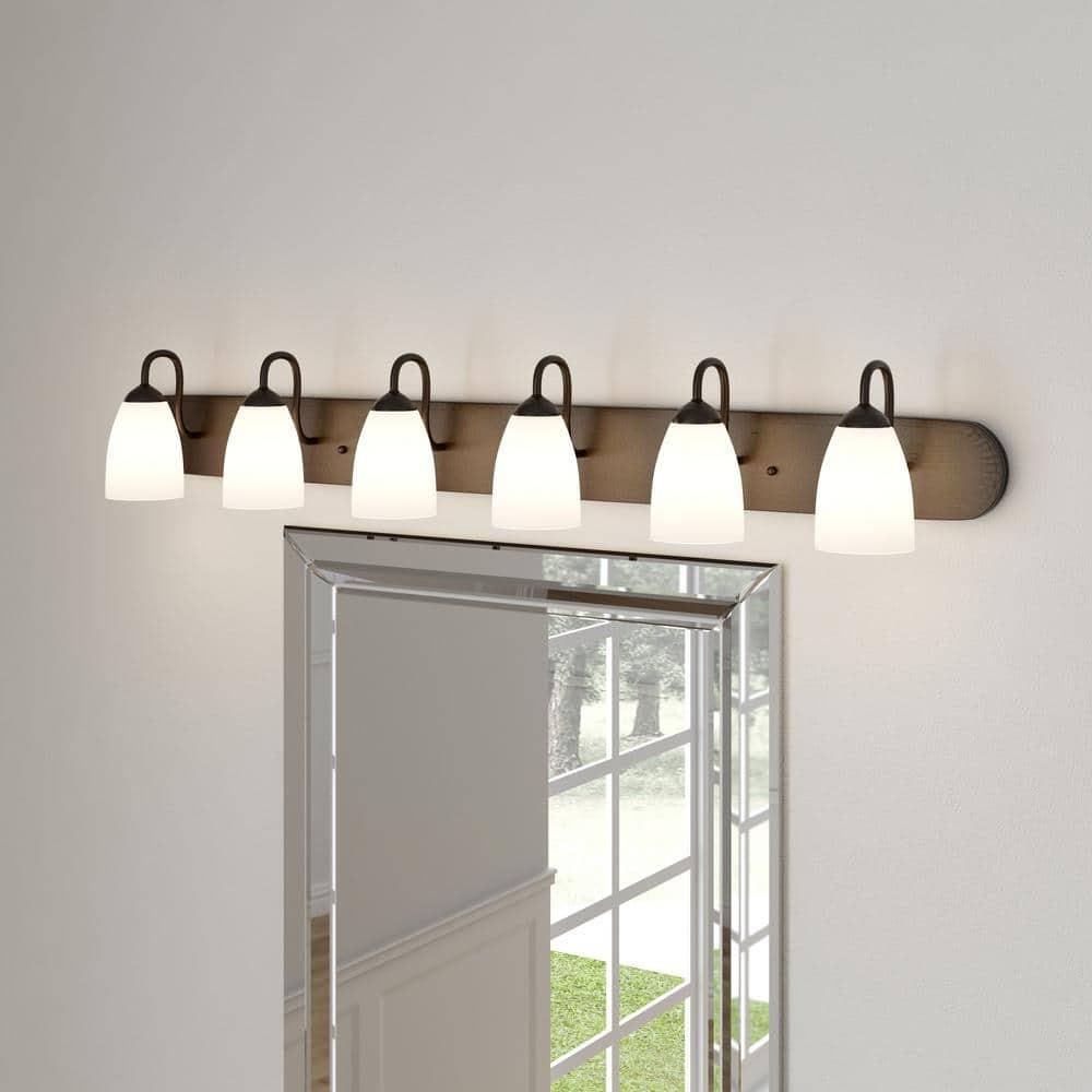 Progress Lighting Gather 6-Light Bath Bracket, Steel, Antique Bronze, Etched Glass Shades